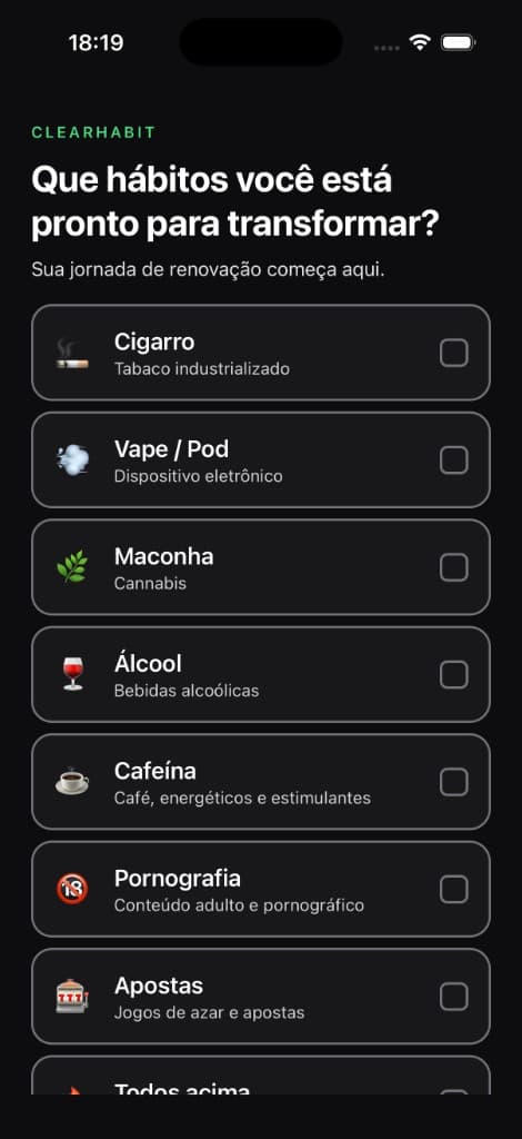 Seleção de hábitos como cigarro, álcool e apostas